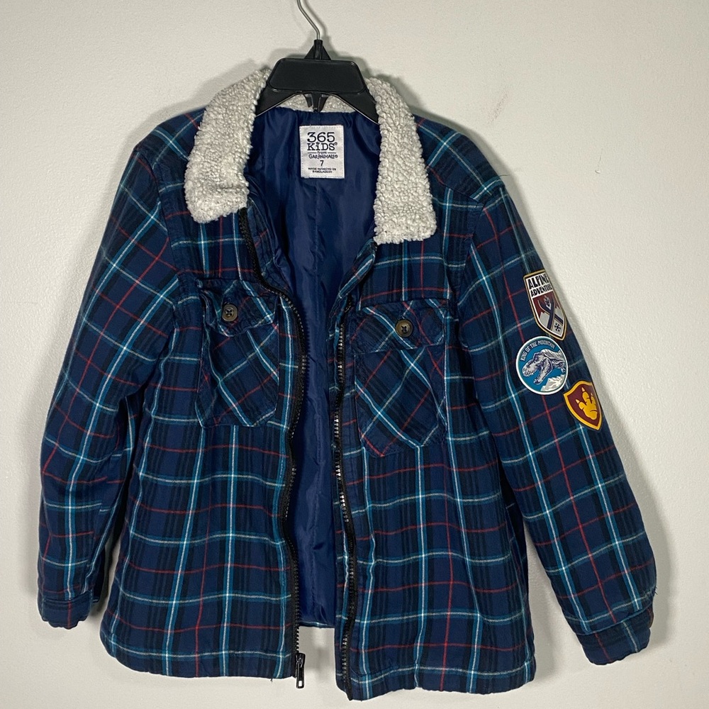 Kids Blue Plaid Jacket with Patches